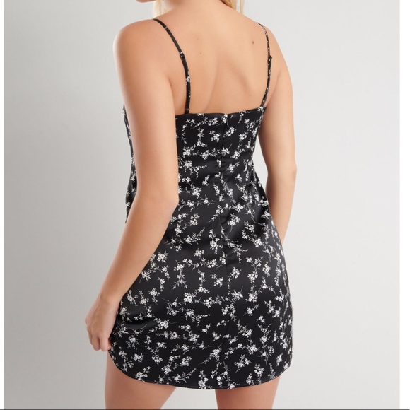 Black Satin Slip Dress - Picture 2 of 7